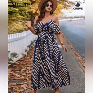 Navy and Cream Chevron Maxi Dress